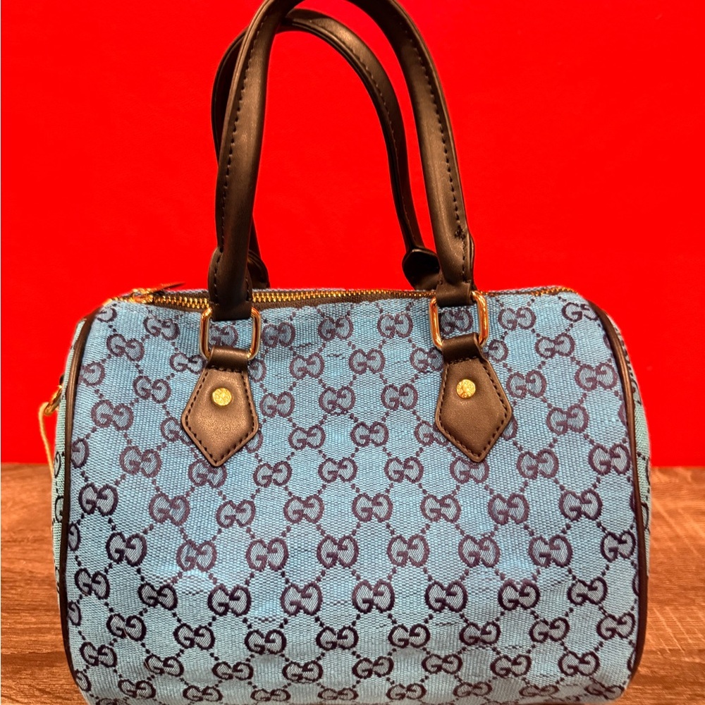 Monogram Blue and Brown Satchel